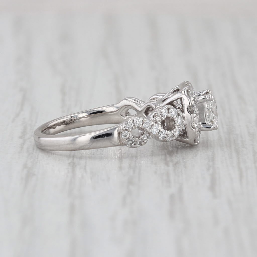 0.87ctw Princess Diamond Halo Engagement Ring 14k White Gold Size 4.25