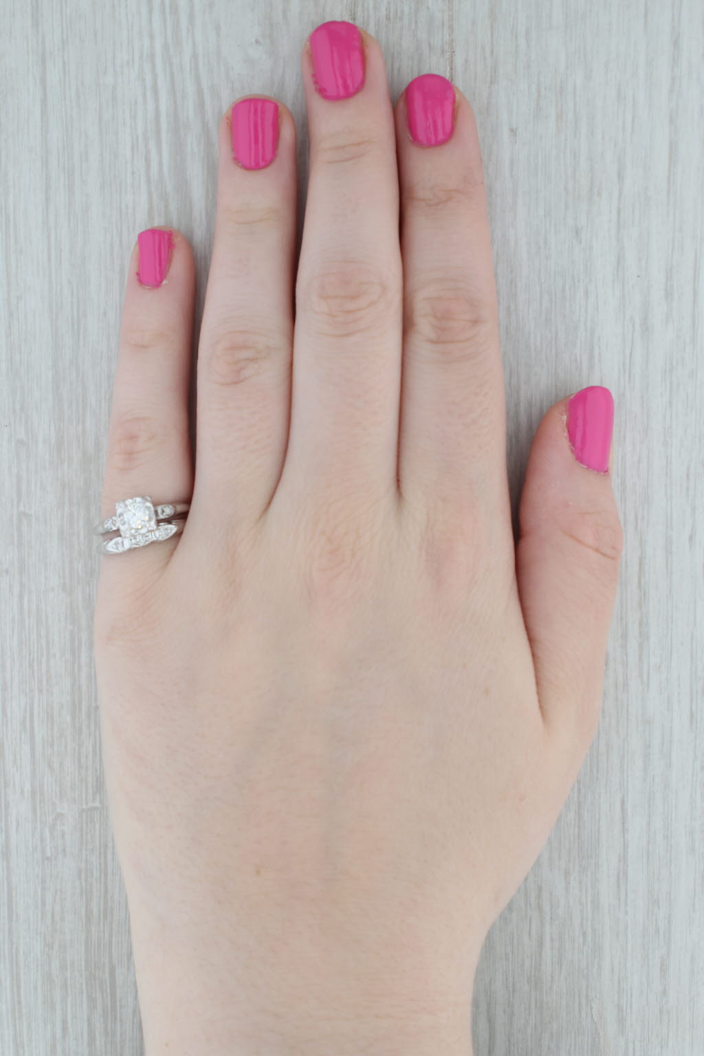 Gray Vintage 0.49ctw Diamond Engagement Ring Wedding Band Bridal Set 14k White Gold