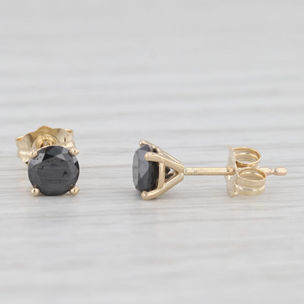 Light Gray New 0.82ctw Black Diamond Stud Earrings 14k Yellow Gold Round Solitaires