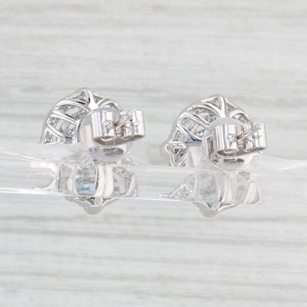 Light Gray New 1.83ctw Oval Aquamarine Diamond Halo Stud Earrings 14k White Gold