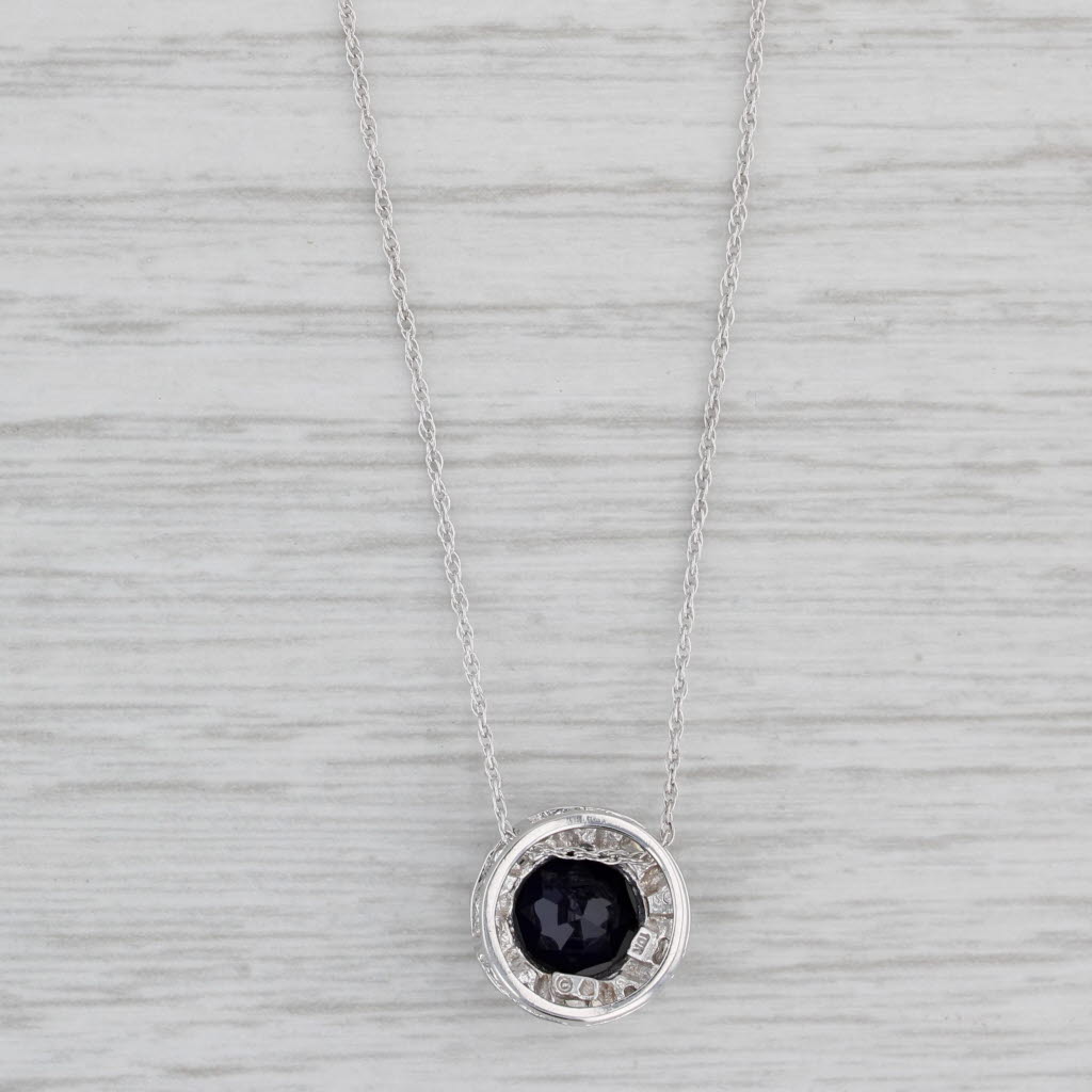 Gray 1.88ctw Lab Created Blue Sapphire Diamond Halo Pendant Necklace 10k White Gold