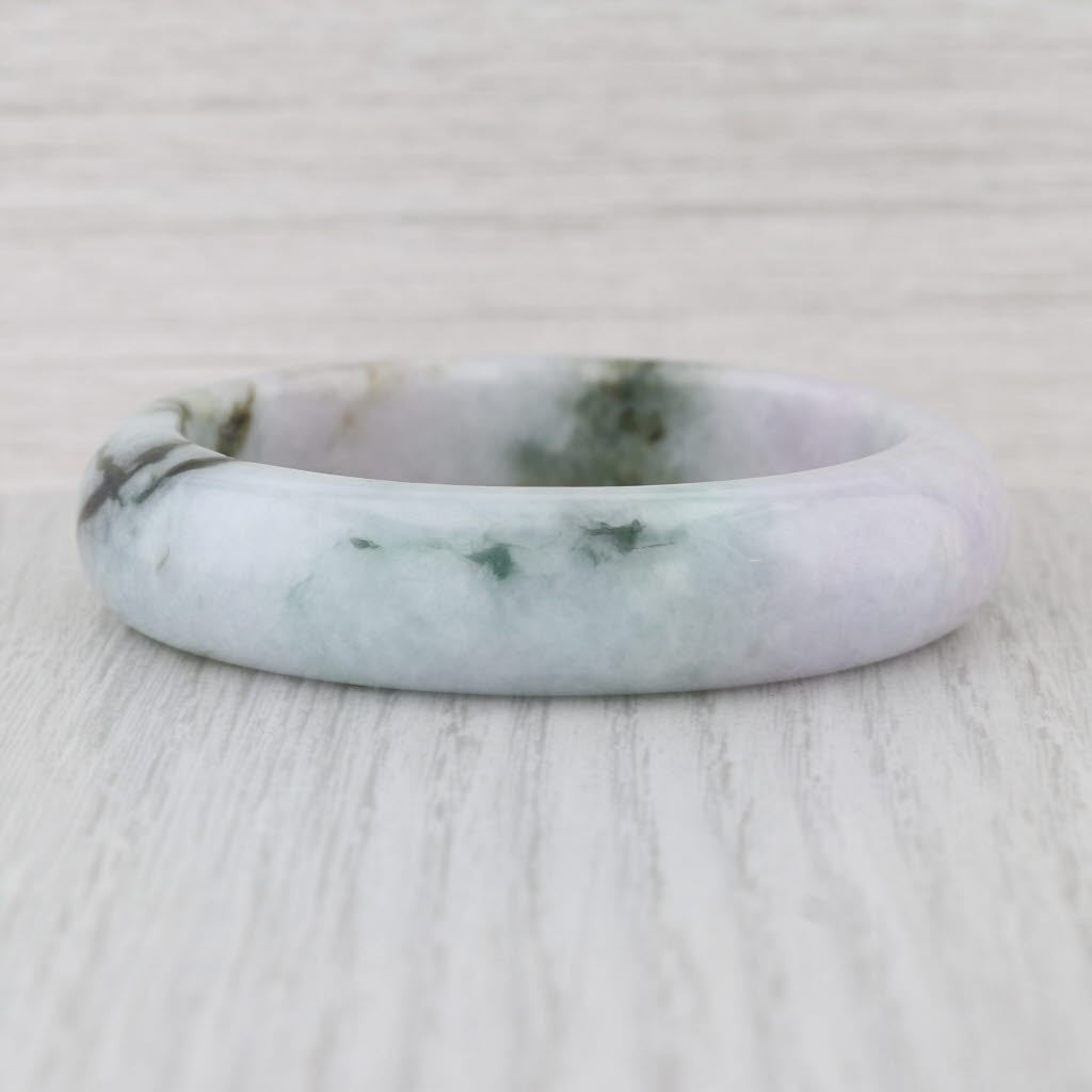 Marbled Green Jadeite Jade Bangle Bracelet 6.75” 15.2mm Stackable Statement