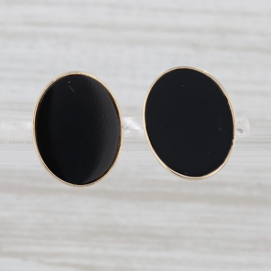 Oval Onyx Stud Earrings 14k Yellow Gold Studs