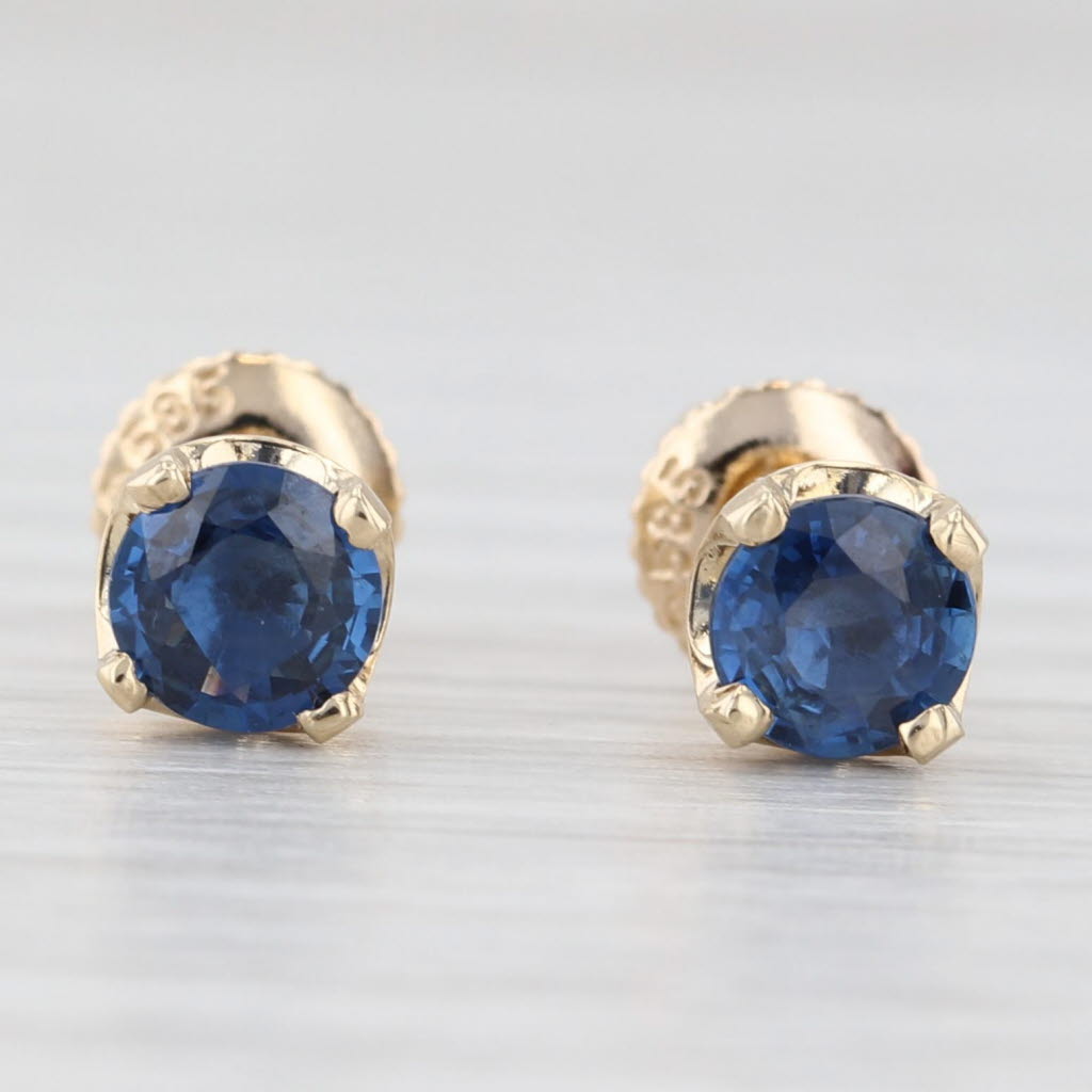 Light Gray 0.79ctw Round Blue Sapphire Solitaire Stud Earrings 14k Gold Pierced Screw Backs