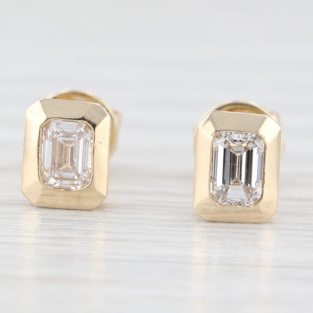 Light Gray New 0.30ctw Lab Grown Diamond Stud Earrings 14k Gold Emerald Cut Solitaires