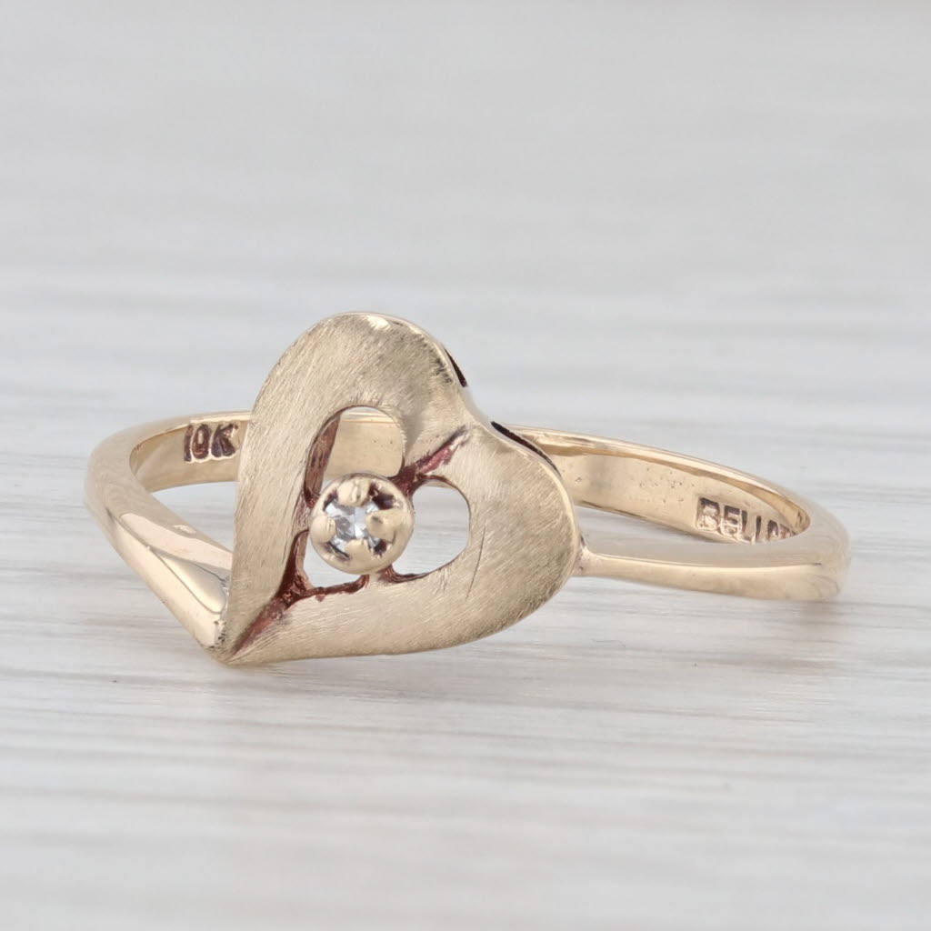 Light Gray Diamond Solitaire Open Heart Ring 10k Yellow Gold Size 6.25 Bypass