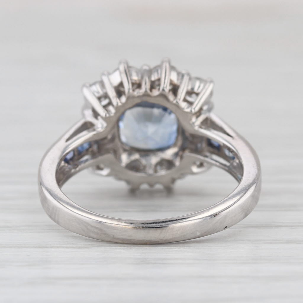 3.88ctw Blue Sapphire Diamond Halo Ring 18k White Gold Size 6 Cocktail