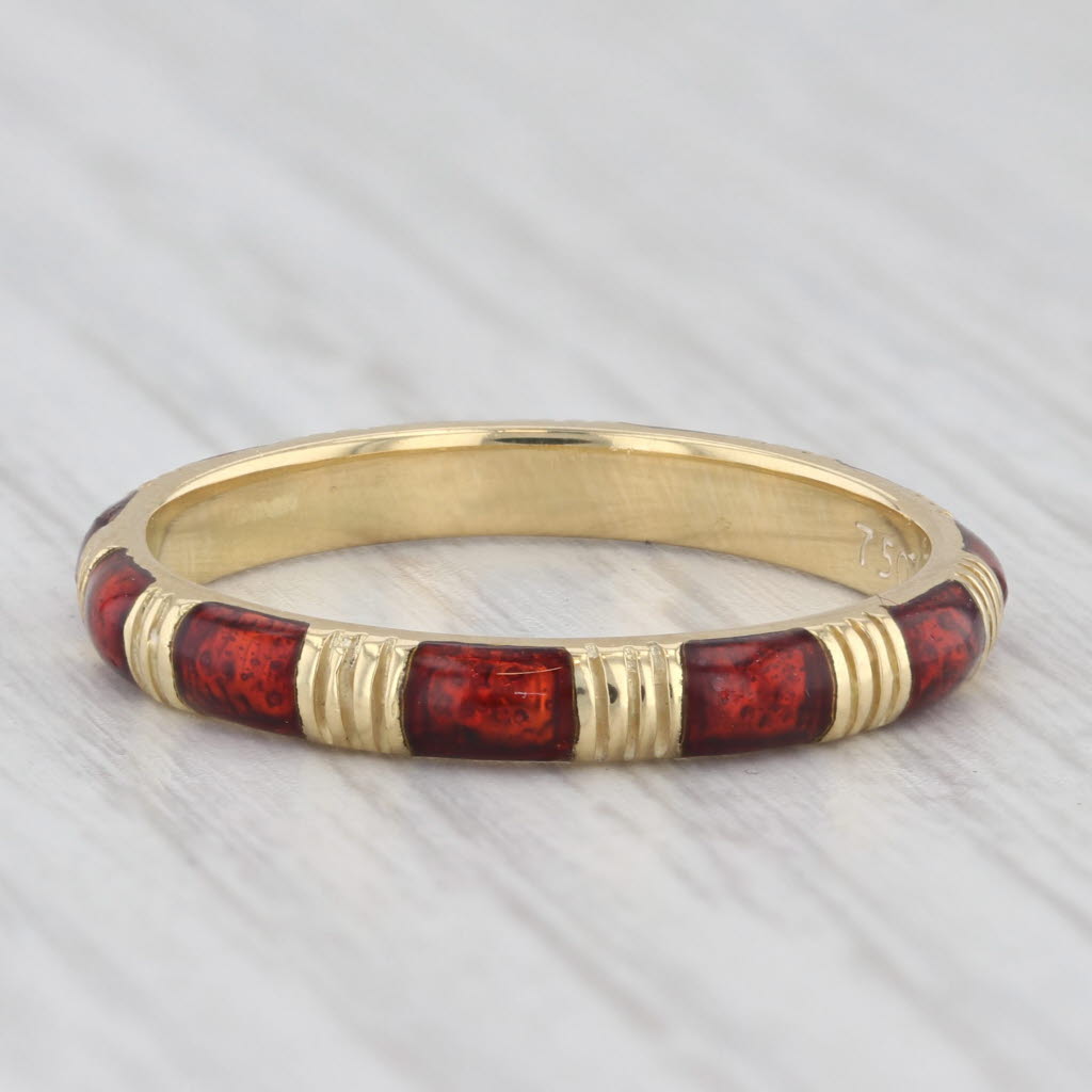 Light Gray Red Enamel Stackable Ring 18k Yellow Gold Size 8 Band
