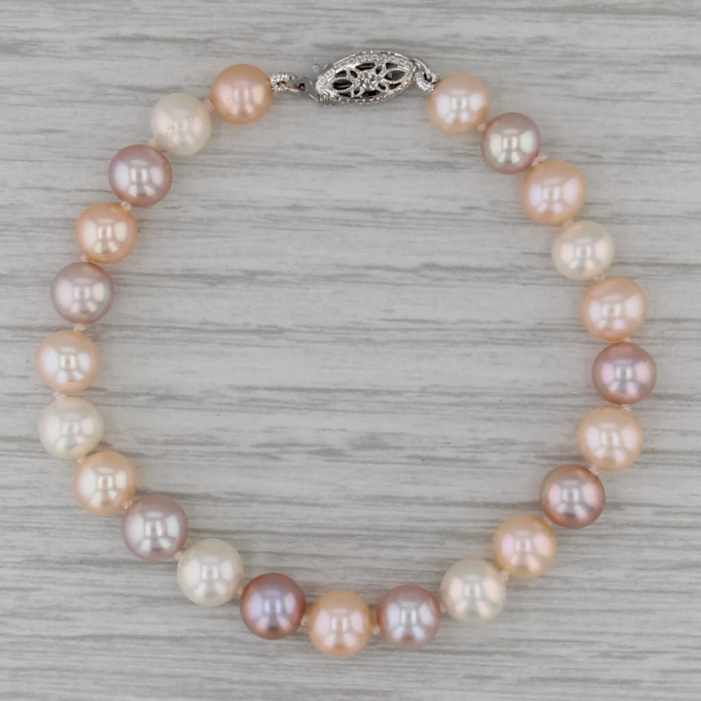 Multicolor Cultured Pearl Strand Bracelet 14k Gold 7" Single Beaded Strand
