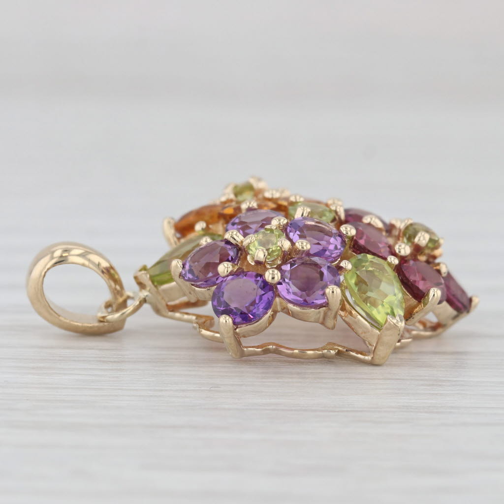 Light Gray 5.65ctw Gemstone Flower Pendant 14k Gold Peridot Amethyst Citrine Tourmaline