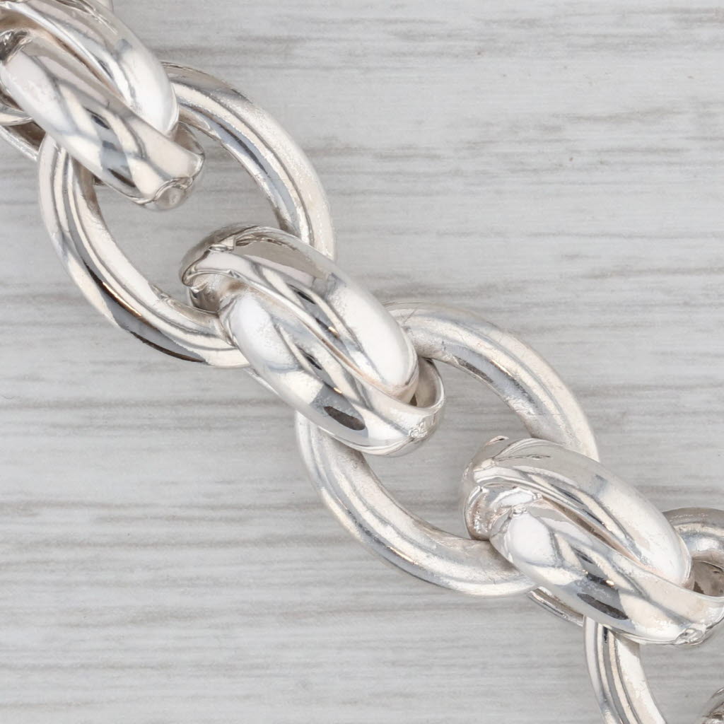 Gray Puffy Cable Chain Bracelet Sterling Silver 7" 14.4mm Lobster Clasp