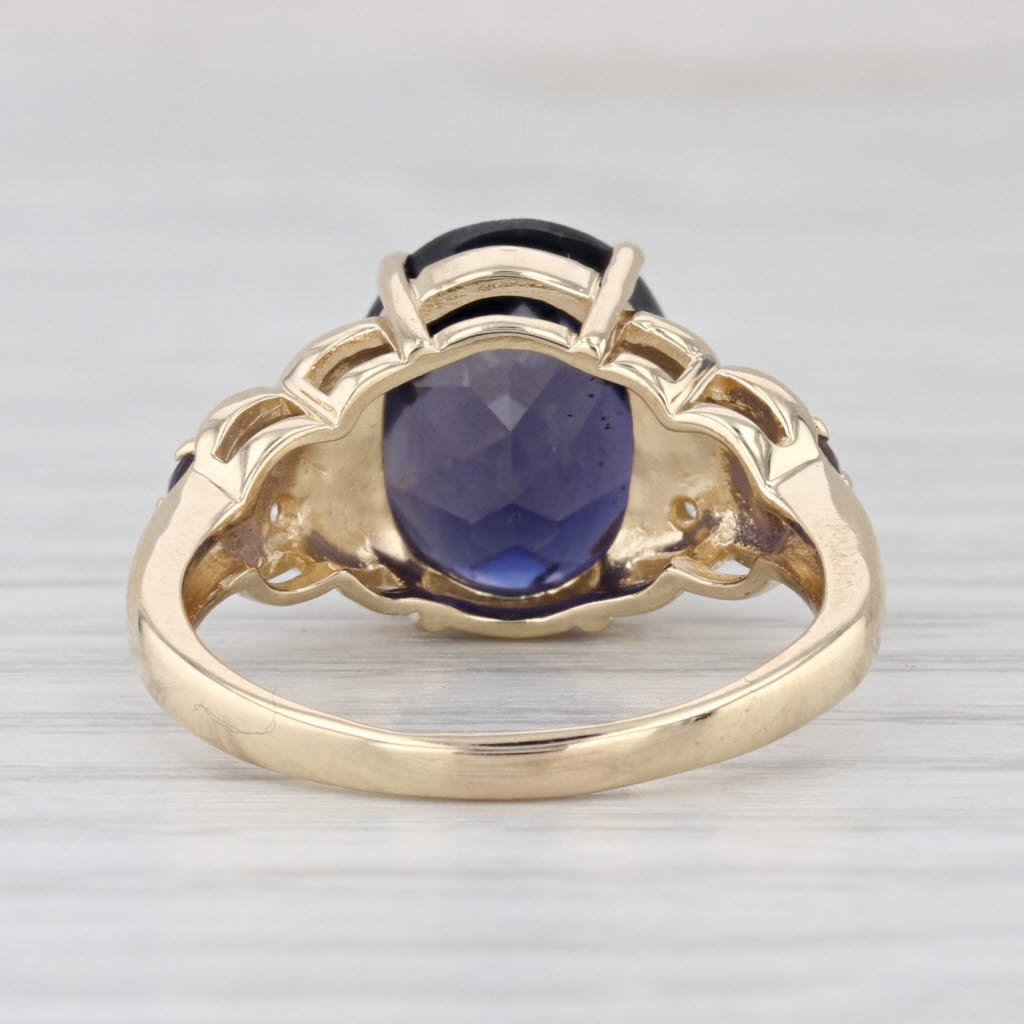 5.79ctw Oval Blue Iolite Diamond Ring 10k Yellow Gold Size 8