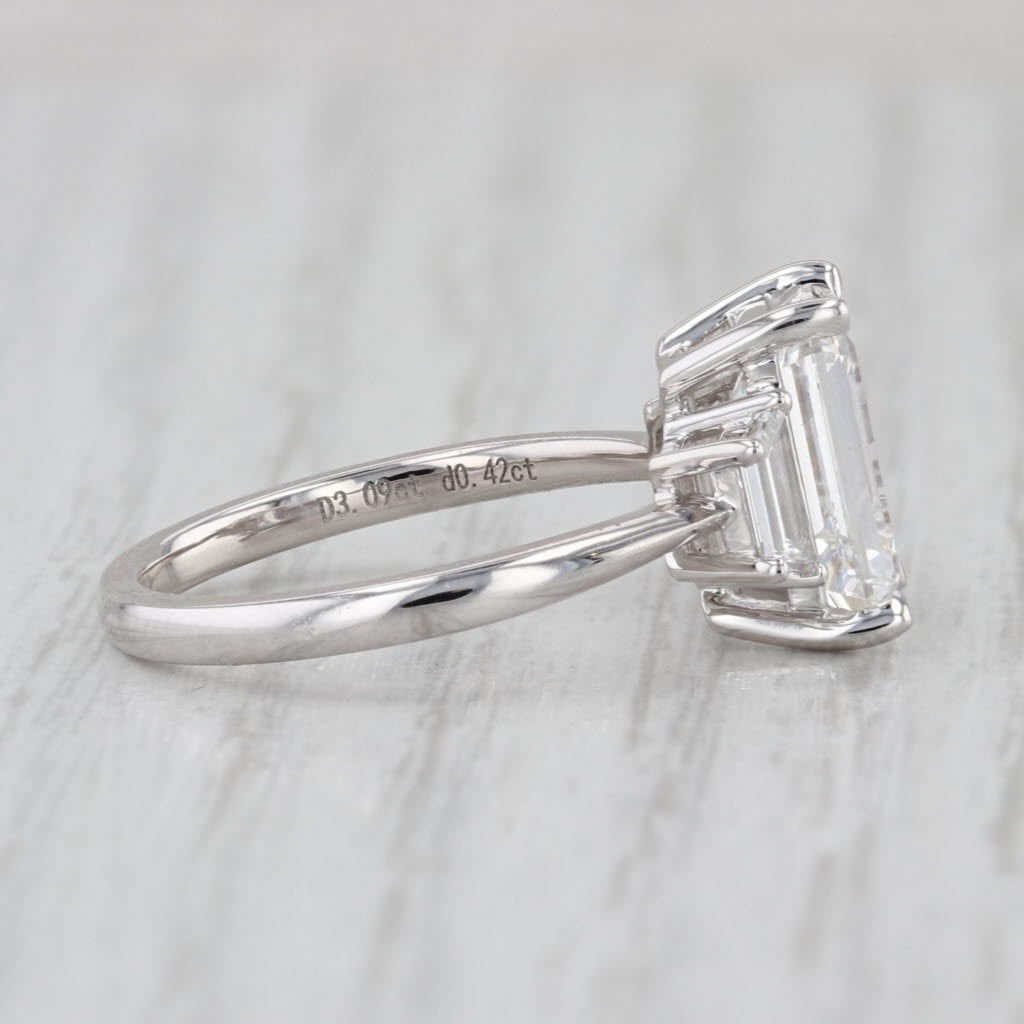 New IGI 3.51ctw Emerald Cut Lab Grown Diamond Engagement Ring 14k Gold Size 6.5