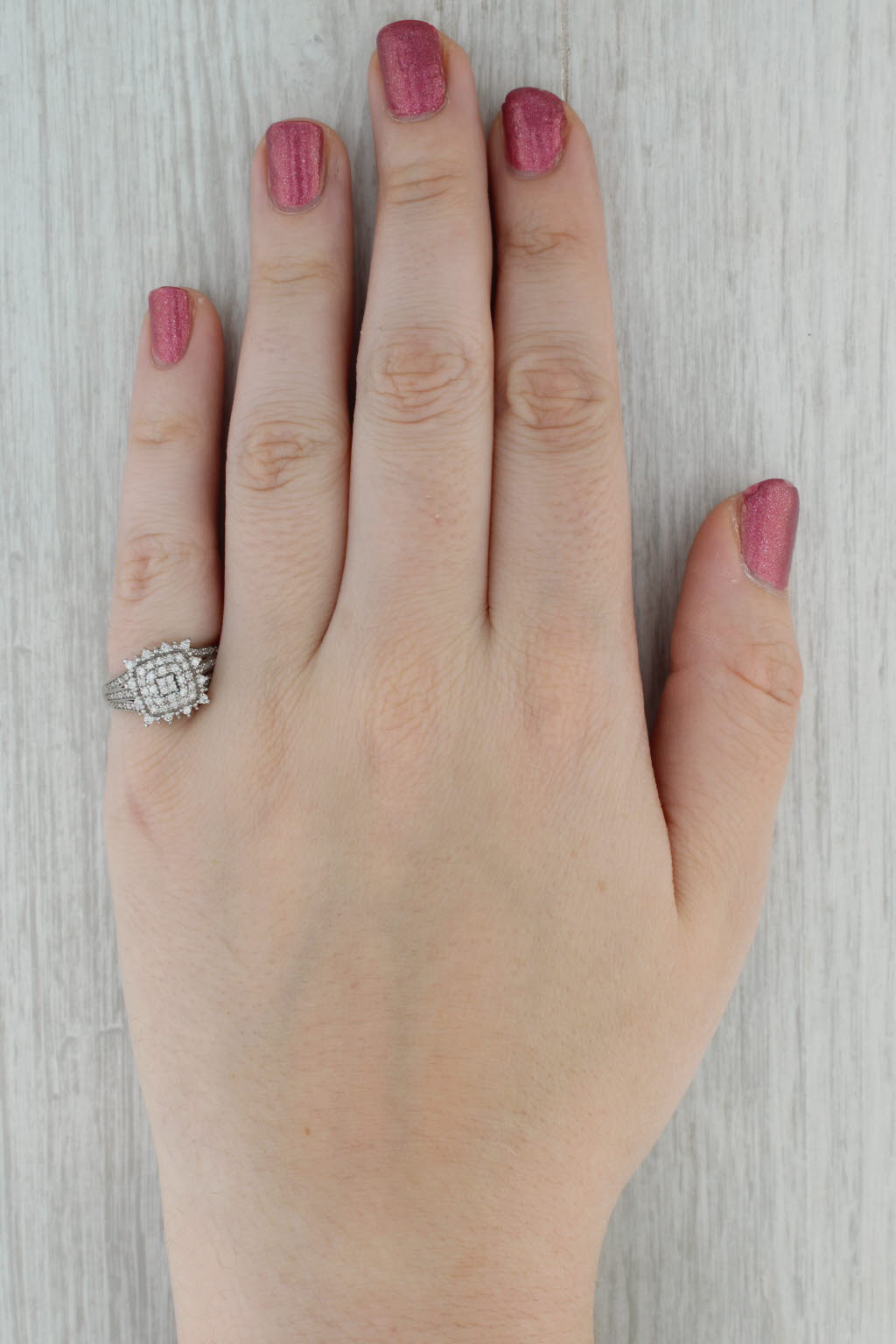 Dark Gray 0.24ctw Diamond Cluster Halo Engagement Ring 10k White Gold Size 7