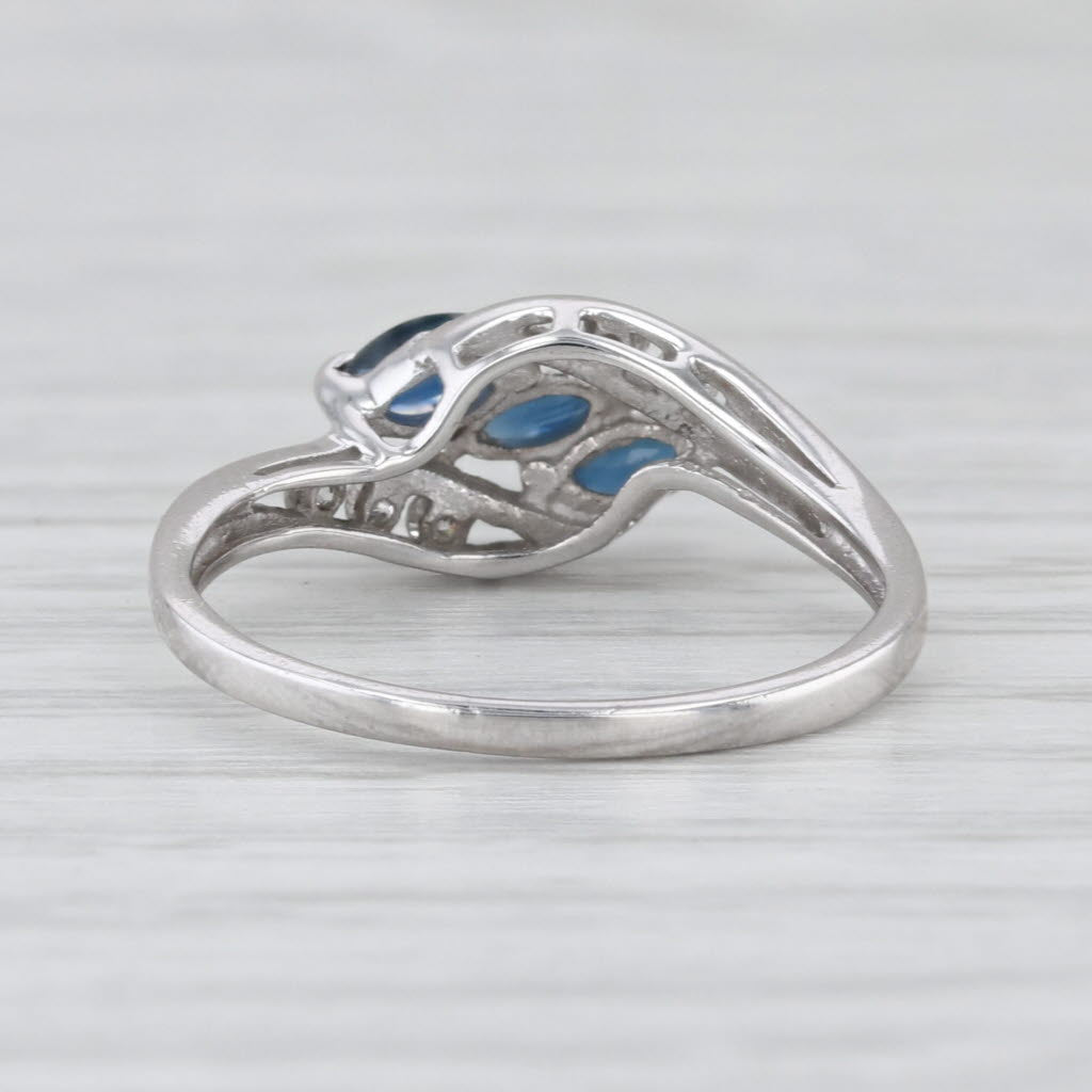 0.60ctw 3-Stone Blue Sapphires Diamonds Ring 14k White Gold Size 5.25