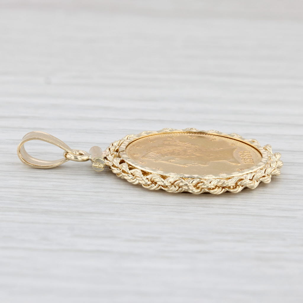 Light Gray Authentic 1886 5 Dollar Liberty Coin Pendant 14k Bezel 900 Coin Yellow Gold