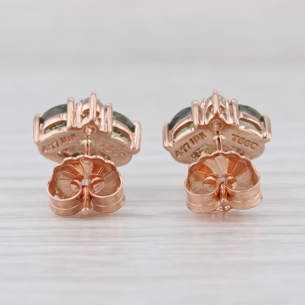 2.90ctw Zircon Green Sapphire Stud Earrings 10k Rose Gold Studs
