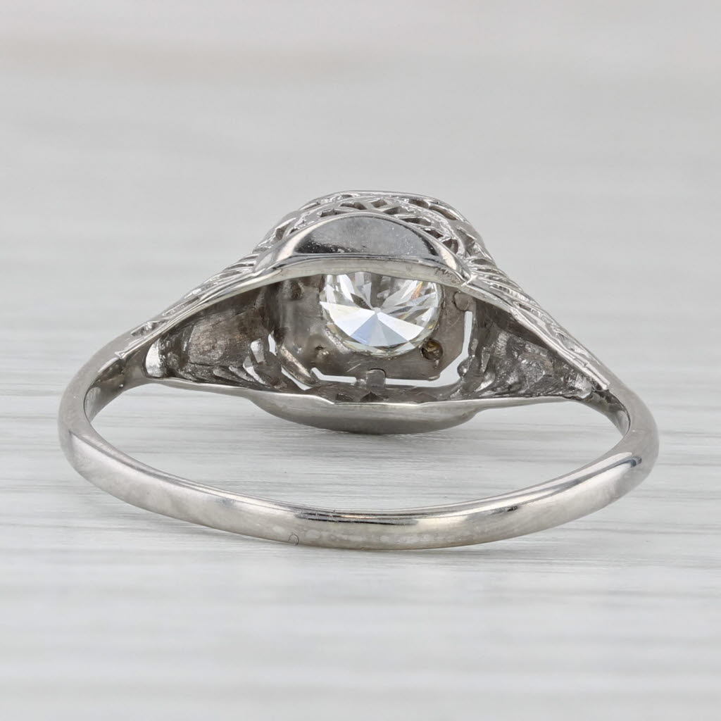 Light Gray Art Deco 0.46ct Diamond Engagement Ring 14k White Gold Filigree Size 10 GIA