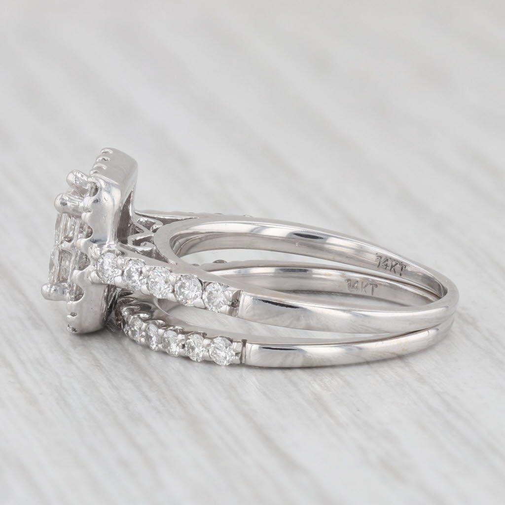 Light Gray 1.20ctw Princess Diamond Halo Engagement Ring Wedding Band Bridal 14k White Gold