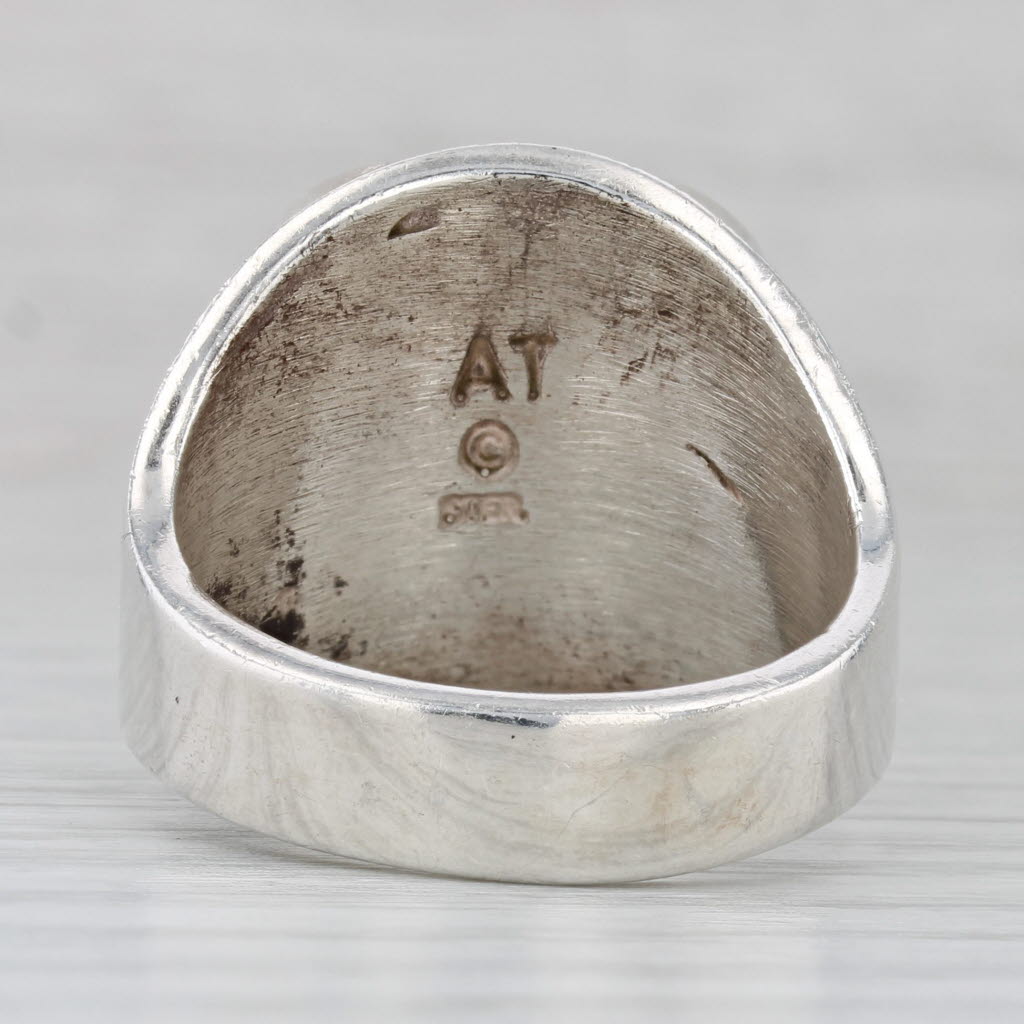 Gray Mother of Pearl Quartzite Mosaic Ring Sterling Silver Size 12 Angie Tom Navajo