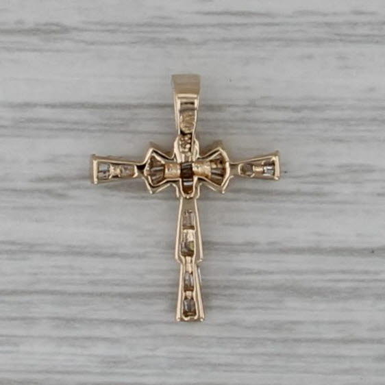0.27ctw Diamond Cross Pendant 14k Yellow Gold Small Floating Drop