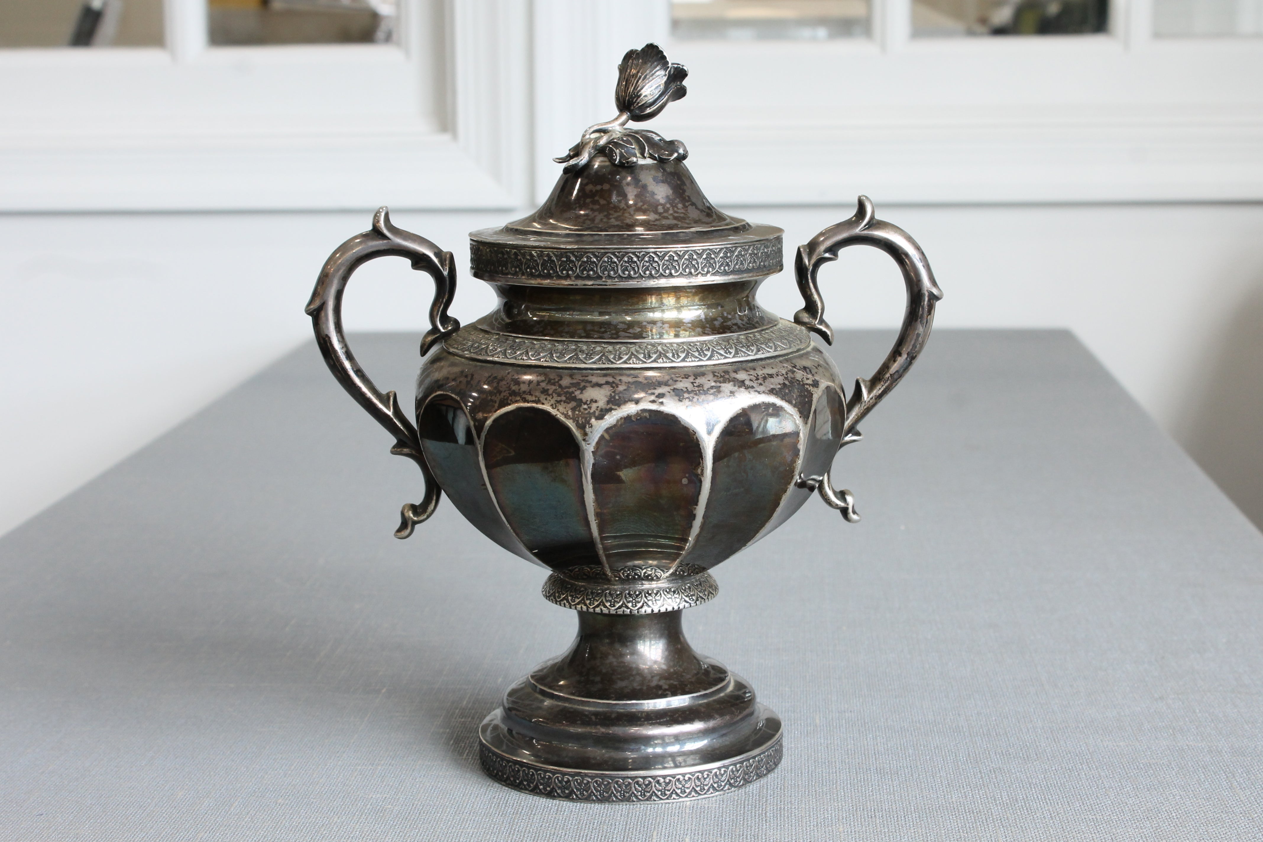 Gray Antique c.1850 Ball Tompkins Black Marquand Large 10" Sterling Silver Sugar Bowl