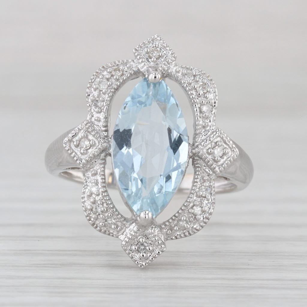 2.20ctw Aquamarine Diamond Halo Ring 14k White Gold Cocktail Size 6.25
