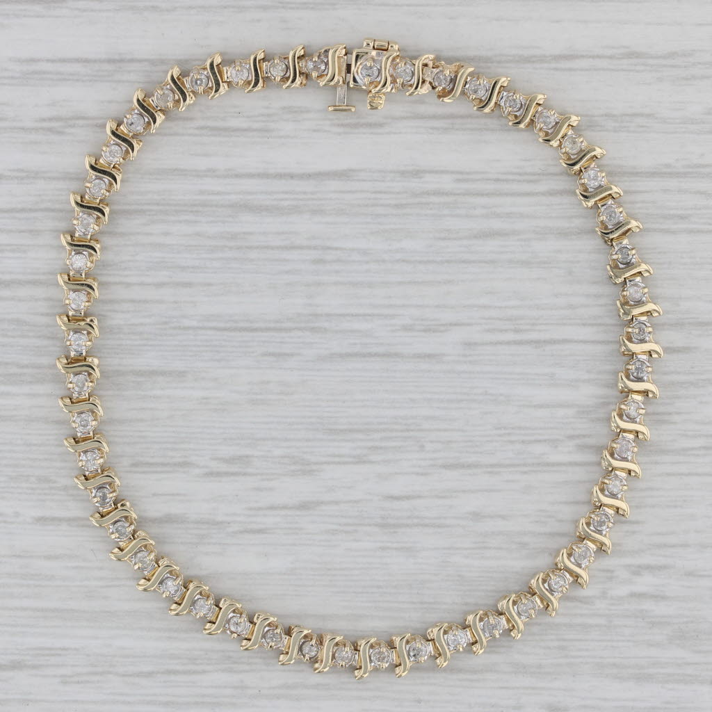 Gray 0.98ctw Diamond Tennis Bracelet 14k Yellow Gold 7" 4.2mm