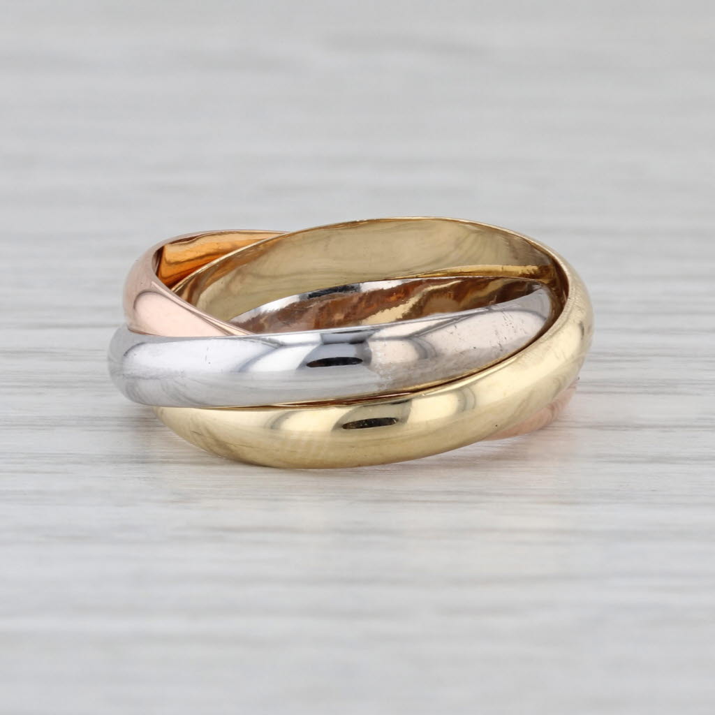 Cartier 3-Band Tri-Toned Puzzle Ring 18k Yellow White Rose Gold Size 8.5 / 58