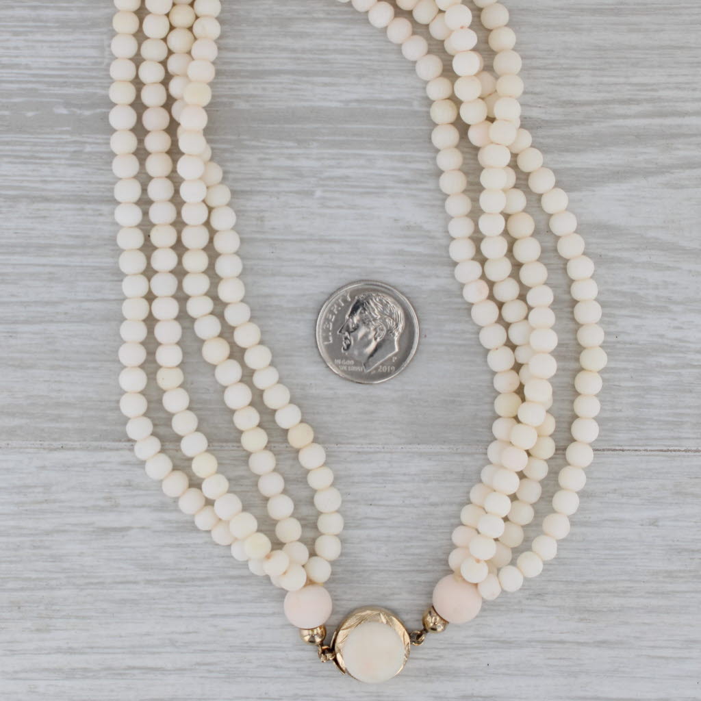 Gray 4 Strand Coral Bead Necklace 14k Gold Snap Clasp 19.5"