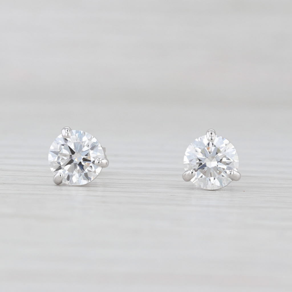 New 2ctw Lab Grown Round Diamond Stud Earrings 14k Gold IGI VVS1-VS2 D-E Studs