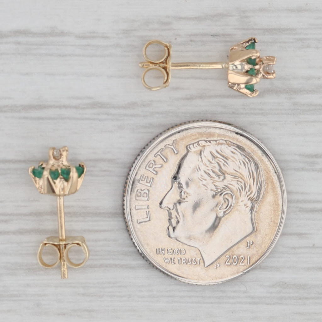 Gray 0.28ctw Emerald Diamond Flower Stud Earrings 10k Yellow Gold