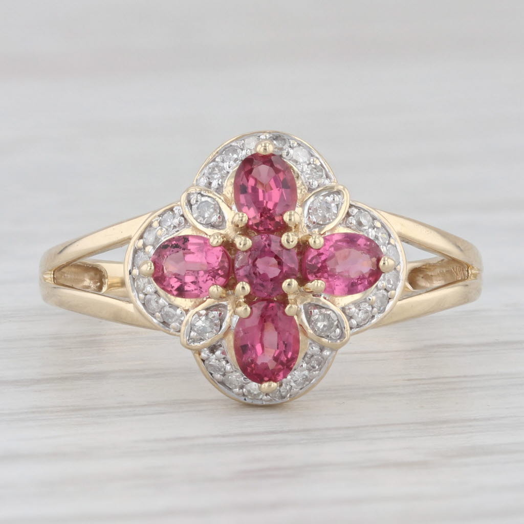 Light Gray 0.80ctw Pink Spinel Diamond Flower Ring 10k Yellow Gold Size 8