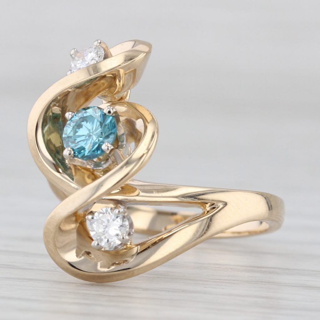 Light Gray 0.45ctw Blue White Diamond 3 Stone Bypass Ring 14k Yellow Gold Size 6.25