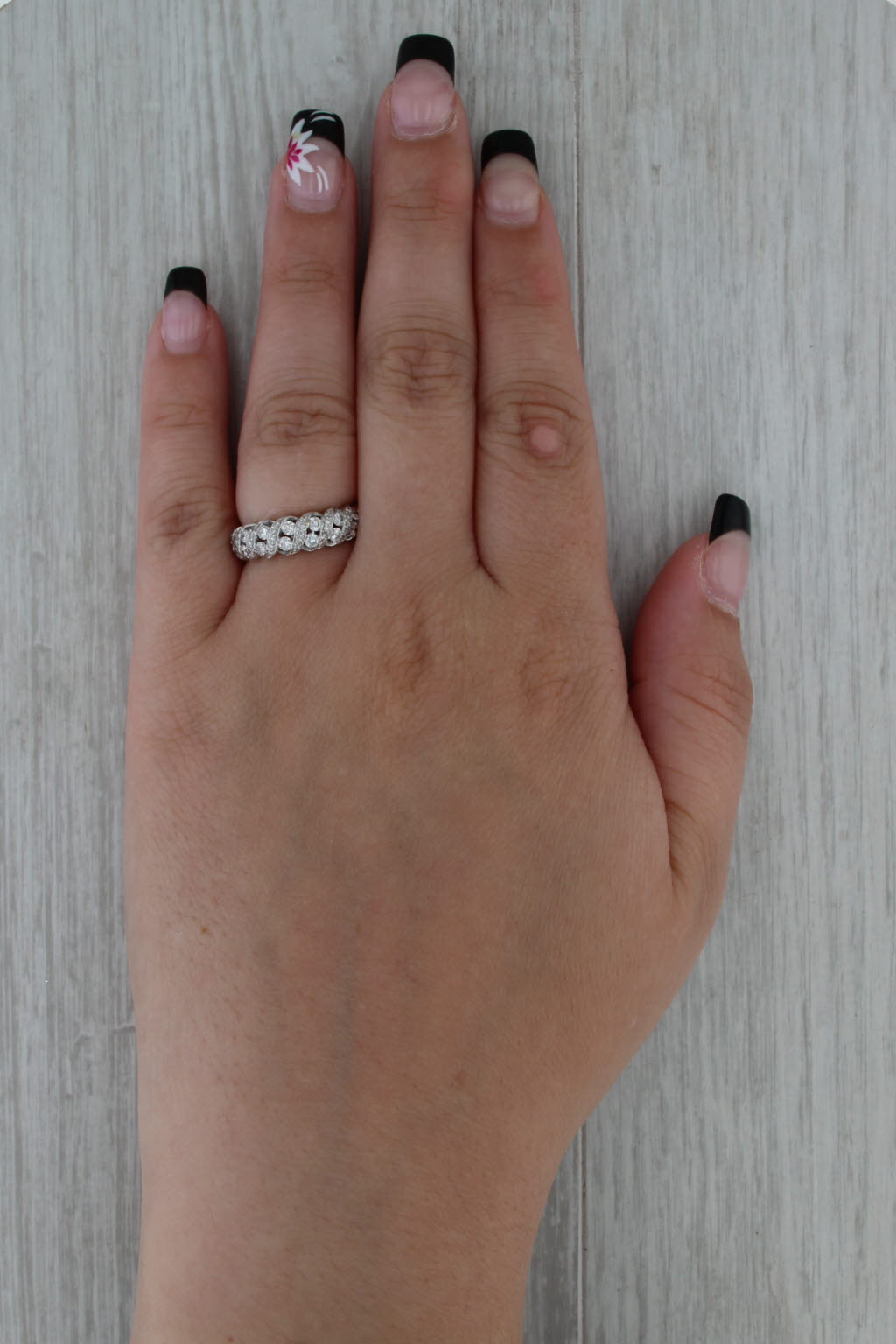 0.72ctw Diamond Anniversary Wedding Band 14k White Gold Size 6.25 Stackable