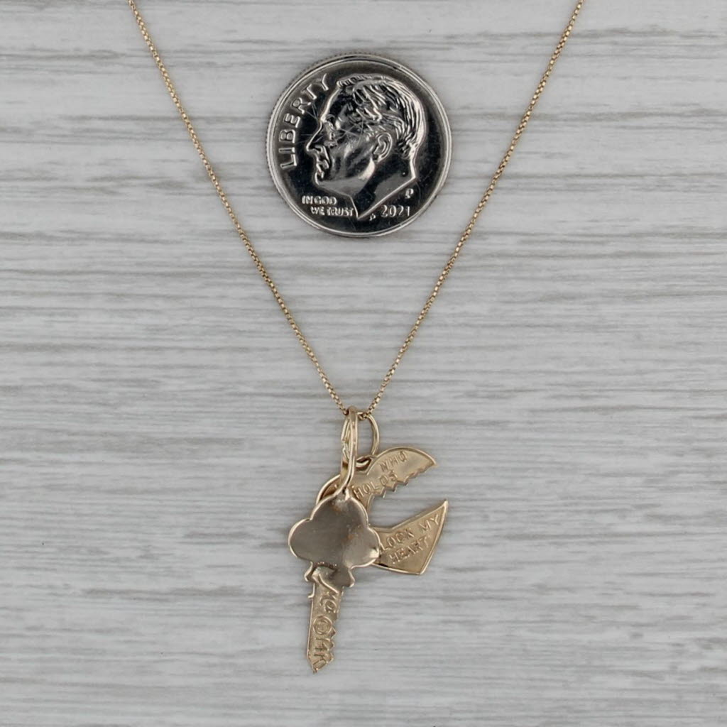 Heart & Key Pendant Necklace 14k Yellow Gold 17" Box Chain