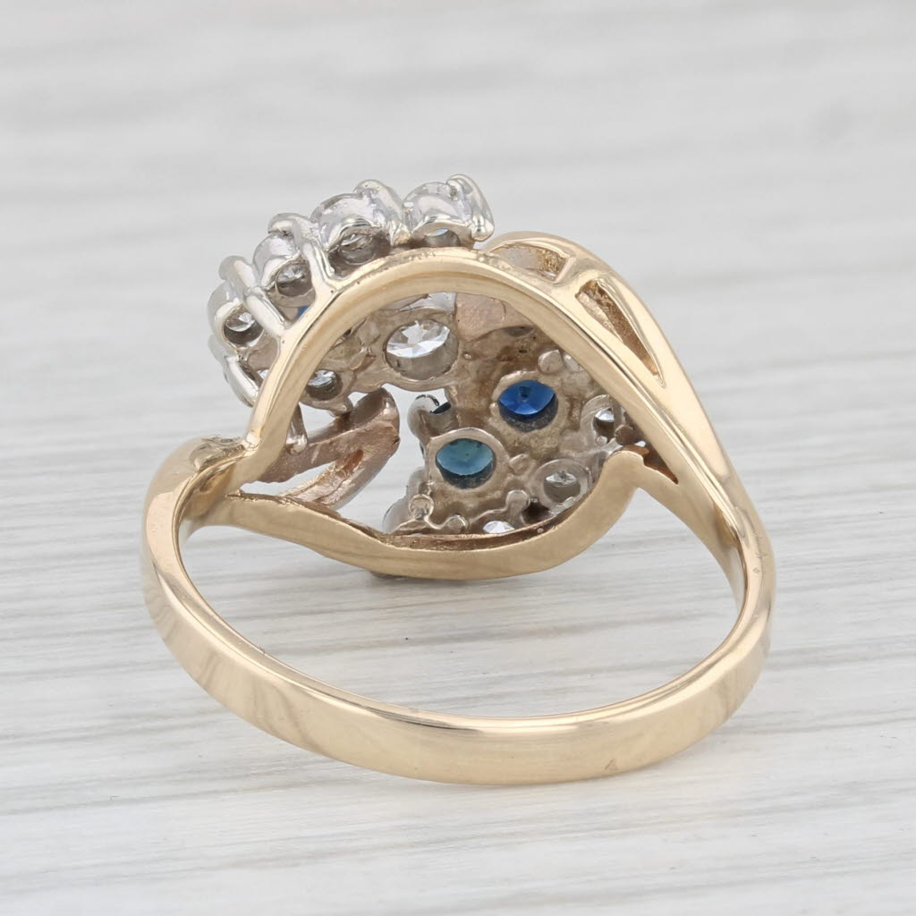 Light Gray 0.90ctw Blue Sapphire Diamond Bypass Ring 14k Yellow Gold Size 6.5