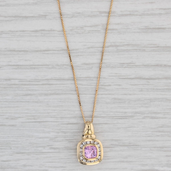 Light Gray 1.05ctw Pink Sapphire Diamond Halo Pendant Necklace 14k Gold 18" Box Chain