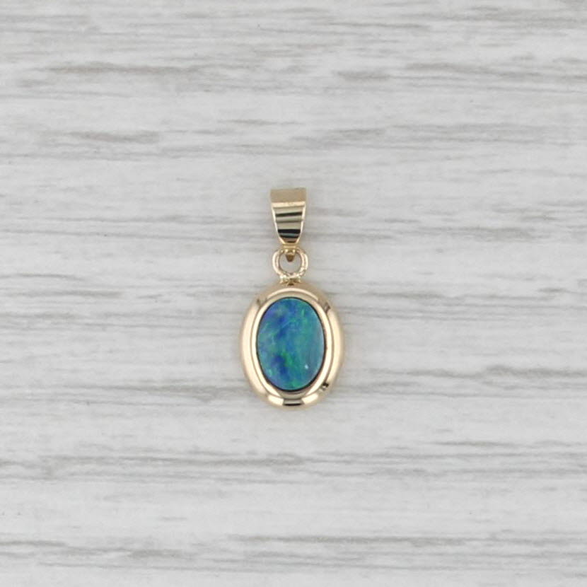 Opal Cabochon Solitaire Pendant 14k Yellow Gold Small Drop