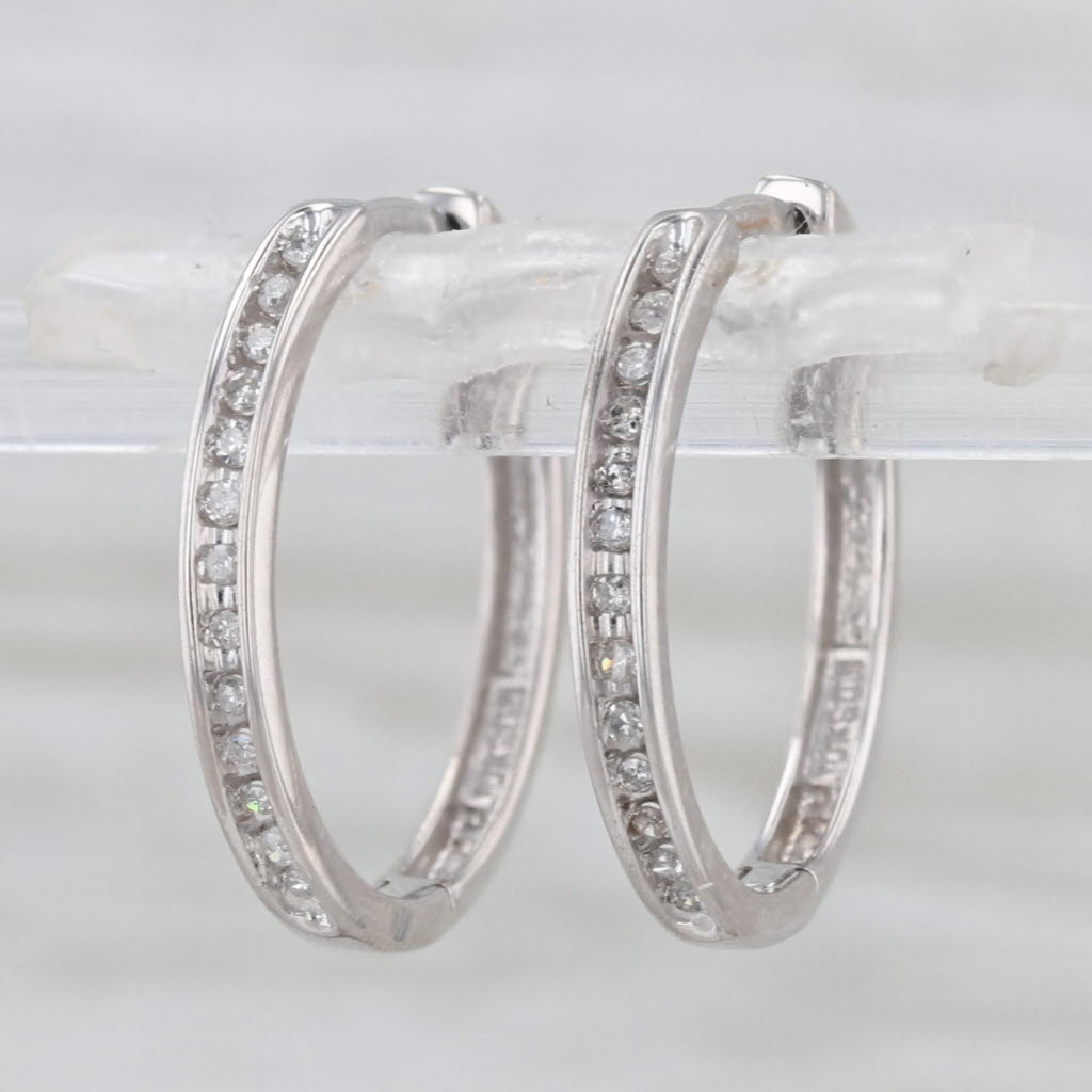 0.15ctw Diamond Hoop Earrings 10k Yellow White Gold Hinged Snap Top Round Hoops