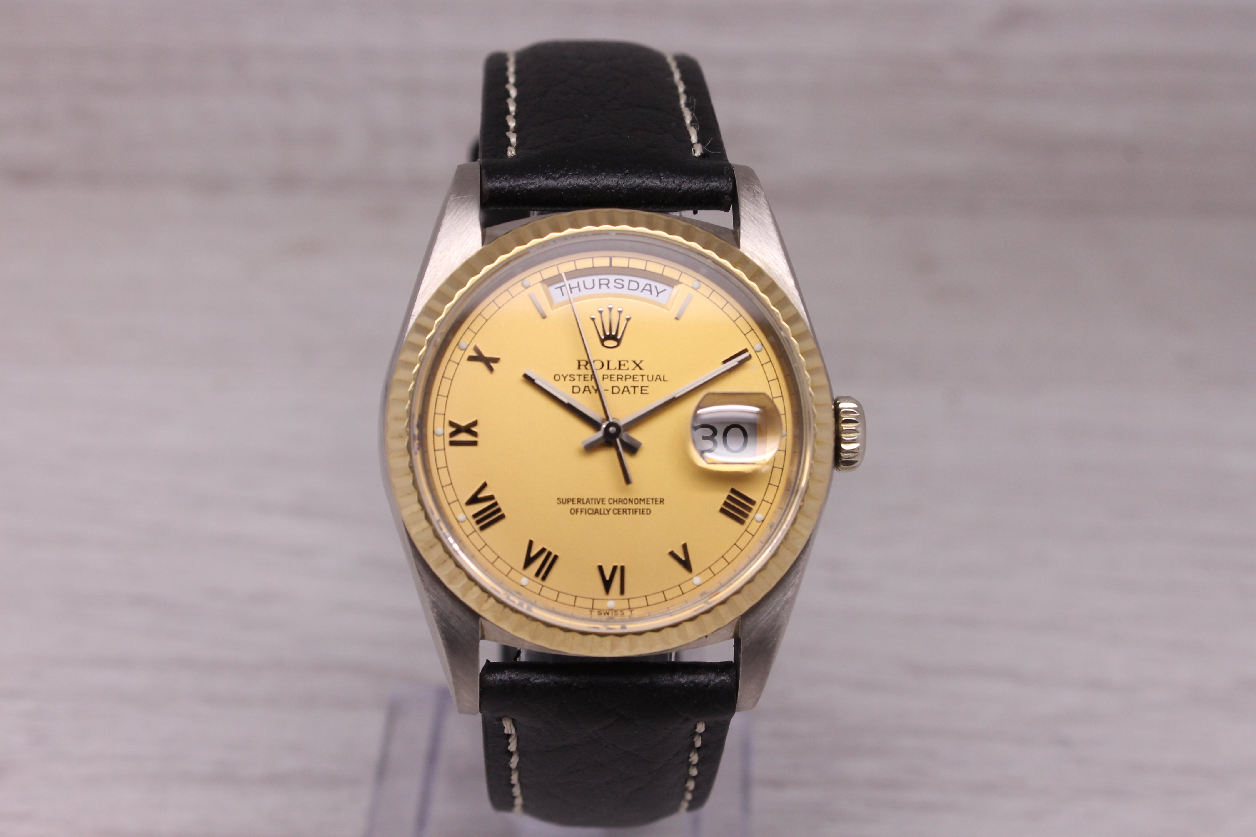 Vintage 1990 Rolex Day Date Tridor 18239B 18k Gold Automatic Watch w Bracelet