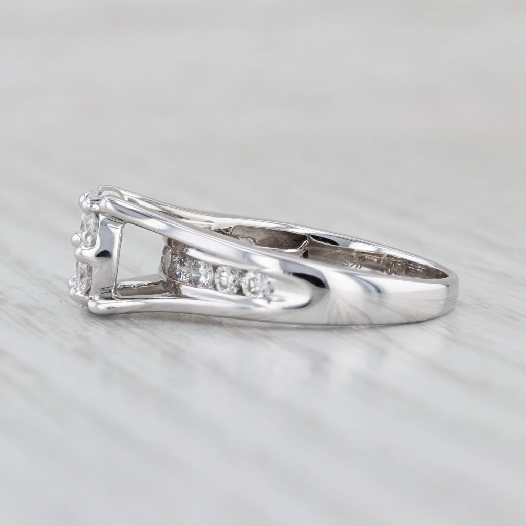 0.87ctw Diamond Cluster Engagement Ring 14k White Gold Size 6.75