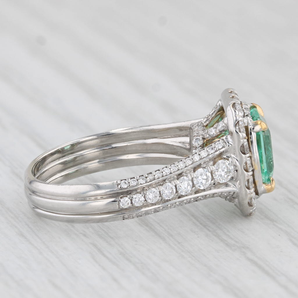 Light Gray 2.59ctw Emerald Diamond Halo Engagement Ring 18k White Gold Size 6 GIA