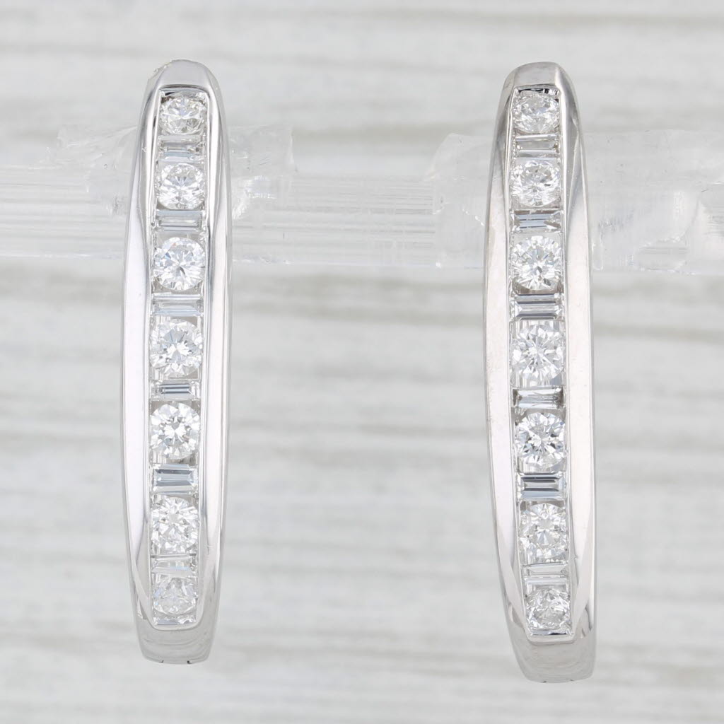 Light Gray 0.84ctw Diamond Journey Hoop Earrings 14k White Gold Snap Top Oval Hoops