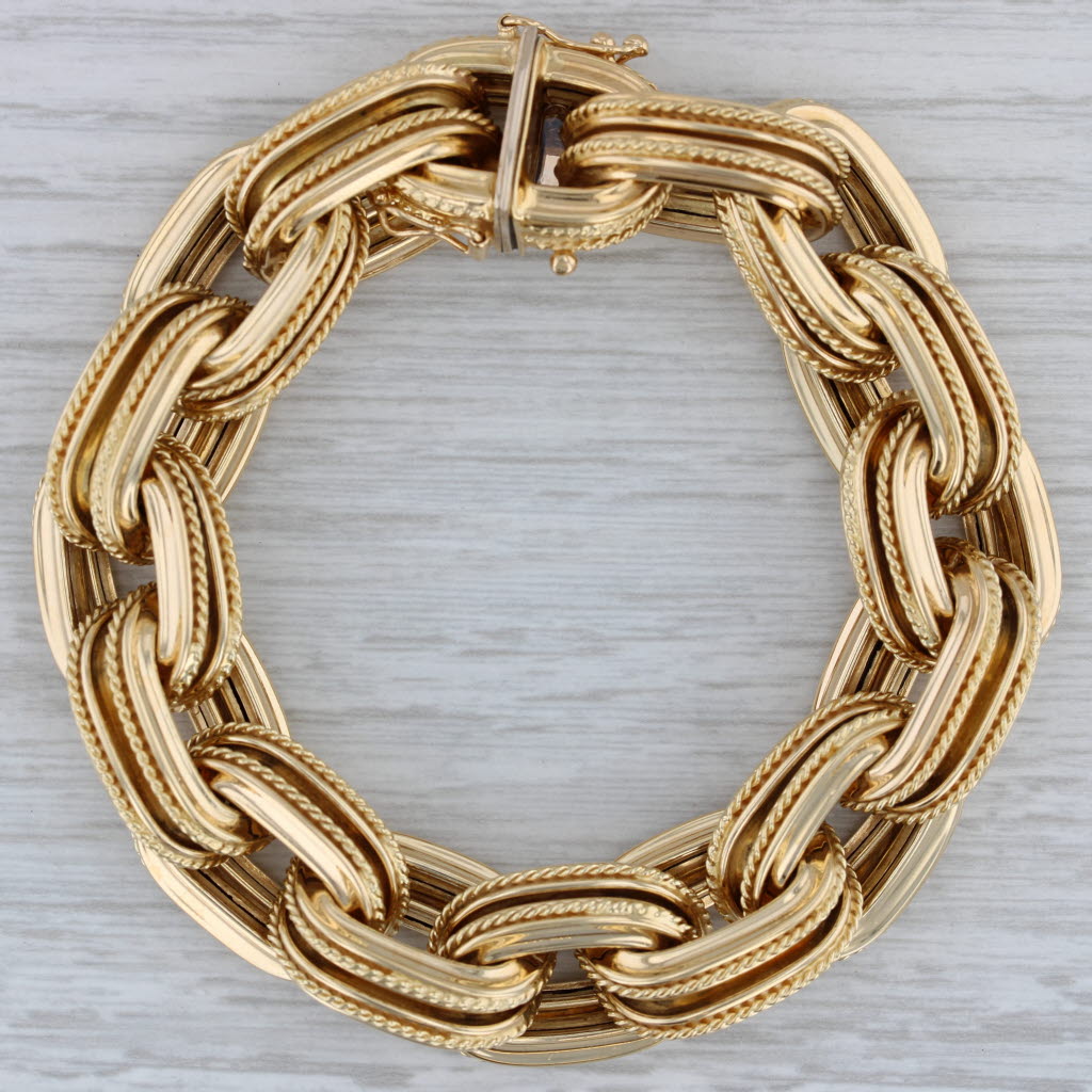 Gray Chunky Cable Chain Bracelet 18k Yellow Gold 7" 14.2mm
