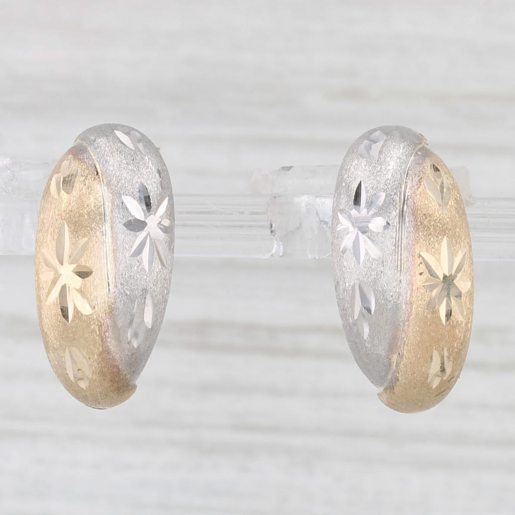 Light Gray Star Pattern Half Hoop J-Hook Earrings 14k White Yellow Gold Drops