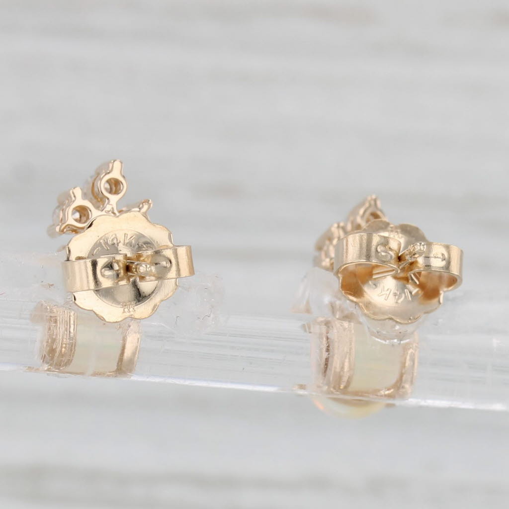 Light Gray Opal Diamond Teardrop Stud Earrings 14k Yellow Gold