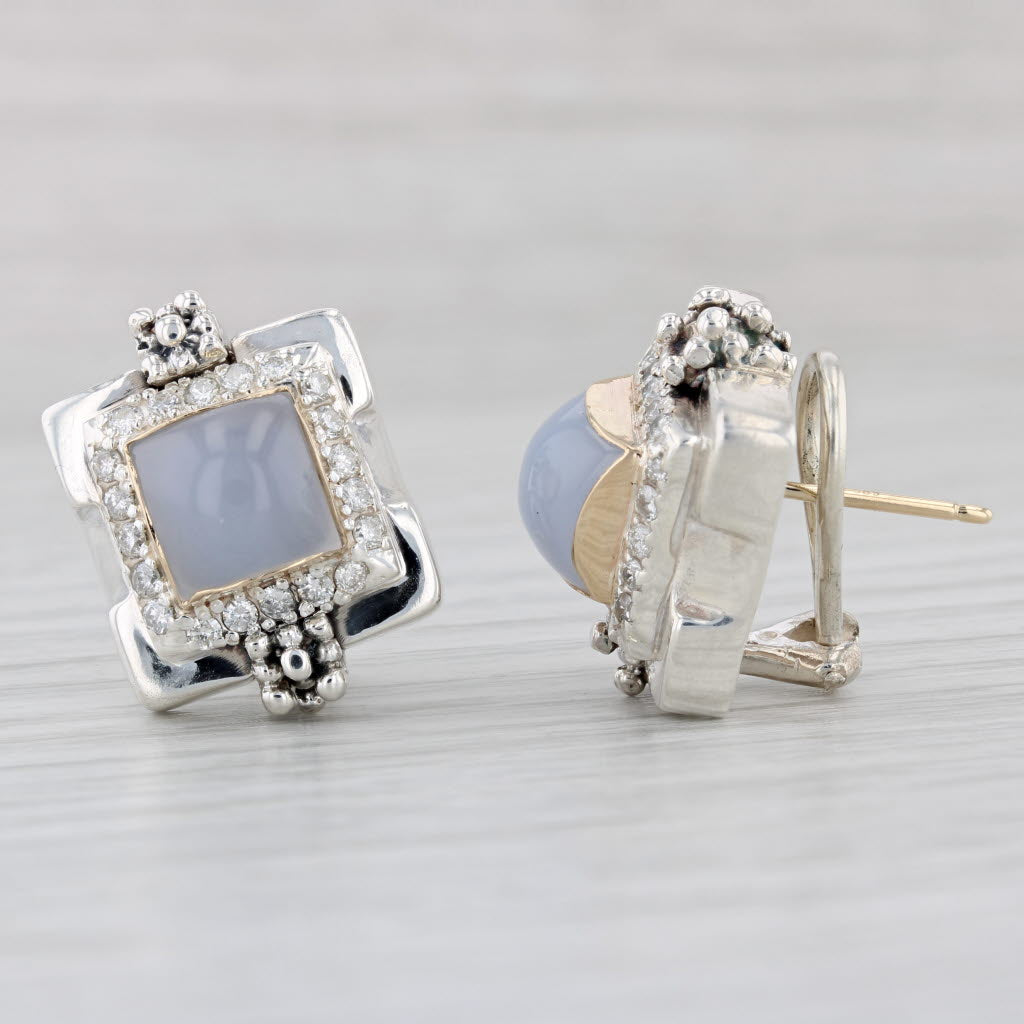 Light Gray Michael Dawkins Chalcedony Earrings Sterling Silver 14k Gold Pierced Omega Backs