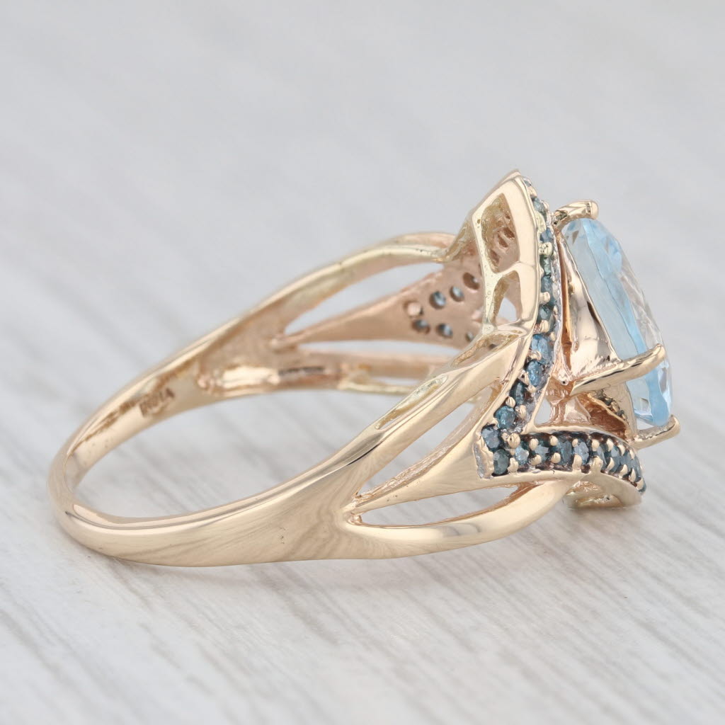 Light Gray 2.40ctw Aquamarine Blue Diamond Ring 14k Yellow Gold Size 9.25 Cocktail