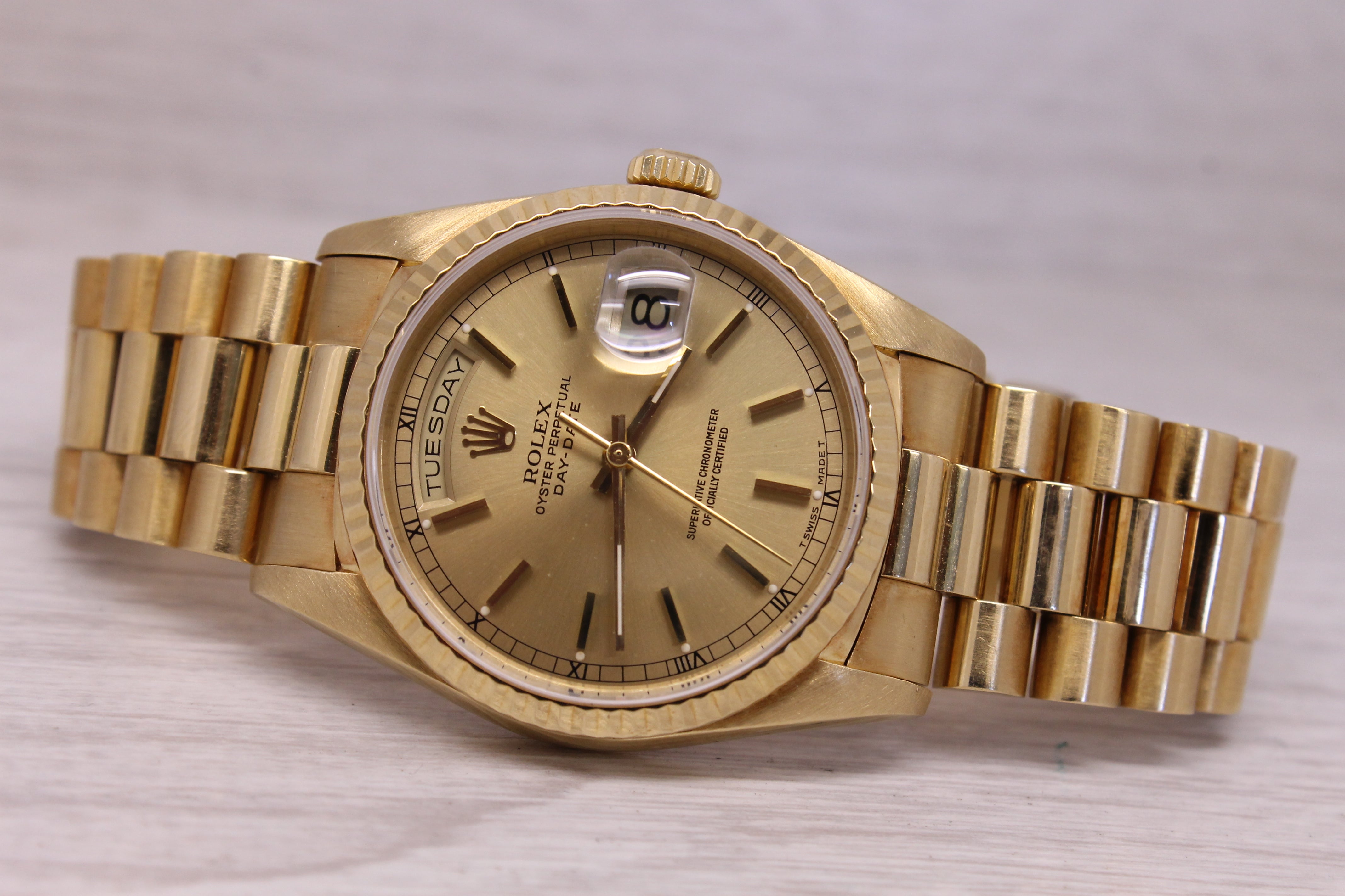 Vintage 1989 Rolex Day Date 18238 Mens 36mm 18k Gold President Watch Box & More